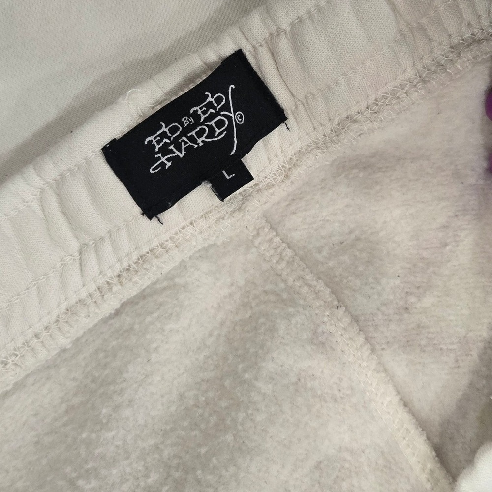 Ed Hardy Mens Cream Tattoo Graphic Sweat Shorts Skull Panther Logo Large - Picture 2 of 5